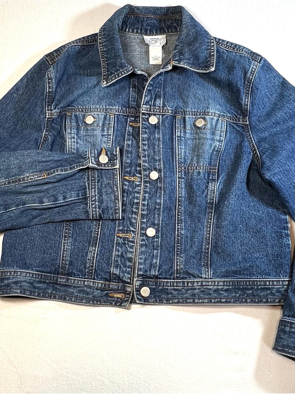 LOFT 100% Cotton Dark Blue Denim Jacket -Size L